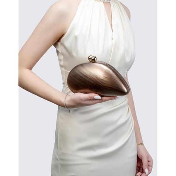Marbled Brown Acrylic Clutch Bag | Pearl Chain Evening Purse with Unique Ball - Picture 1 of 5